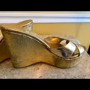 Jimmy Choo Gold Pandora Wedges